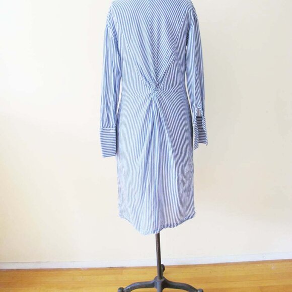Vince Blue White Stripe Shirtdress Twist Front 4 Small Business Work Preppy - Picture 4 of 6